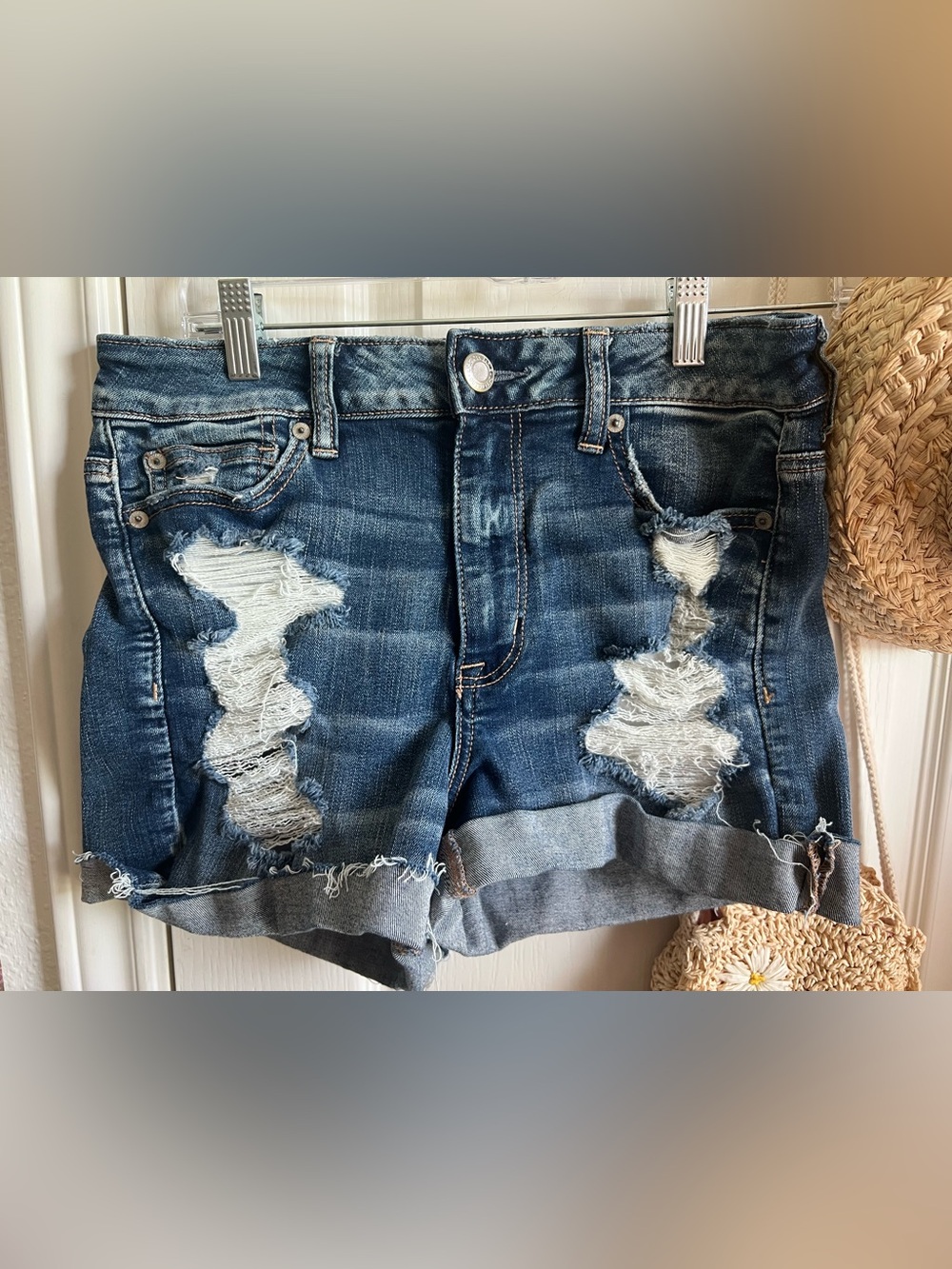 American Eagle Hi-Rise Shortie Distressed Shorts